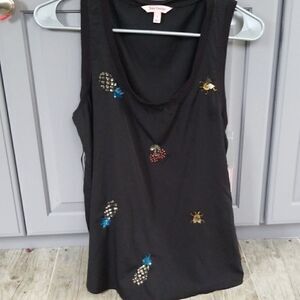 Juicy Couture Black Beaded Pineapple Cherry Tank Summer Small NWT